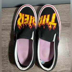 Vans x THRASHER Flames Slip-On Skate Shoes Black Red Men US 4.5 missing Insole